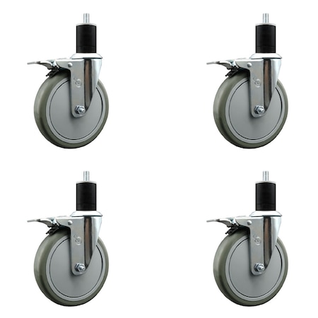 Service Caster 6'' Gray Poly Swivel 1-3/4'' Expanding Stem Caster Set Total Lock Brake, 4PK SCC-EXTTL20S614-PPUB-134-4